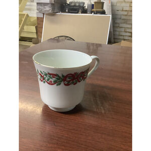 White Centurion Tea Cup Holly & Red Ribbon Decoration Christmas